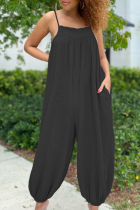 Black Casual Solid Patchwork Spaghetti Strap Harlan Jumpsuits