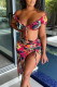 Red Sexy Sweet Print Bandage Patchwork V Neck Short Sleeve Two Pieces