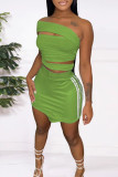 Red Fashion Casual Patchwork Hollowed Out Backless Sleeveless Two Pieces