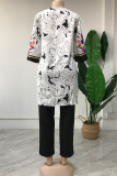 Yellow Fashion Casual Print Patchwork Asymmetrical O Neck Three Quarter Two Pieces