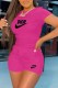 Rose Red Fashion Casual Print Letter O Neck Short Sleeve Two Pieces