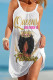 White Fashion Casual Print Basic O Neck Vest Dress