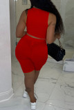 Red Sexy Casual Solid Hollowed Out Patchwork O Neck Sleeveless Two Pieces