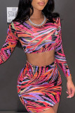Red Sexy Print Patchwork O Neck Long Sleeve Two Pieces