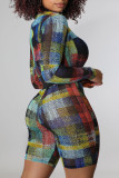 Multicolor Casual Street Print Patchwork O Neck Long Sleeve Two Pieces