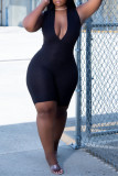 Black Fashion Sexy Solid Basic V Neck Skinny Romper