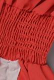 Red Fashion Casual Patchwork Solid Draw String Frenulum Turndown Collar Regular Romper