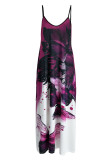 White Fashion Sexy Casual Print Backless Spaghetti Strap Long Dress