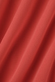 Red Fashion Casual Patchwork Solid Draw String Frenulum Turndown Collar Regular Romper