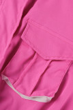 Red Fashion Casual Patchwork Solid Draw String Frenulum Turndown Collar Regular Romper