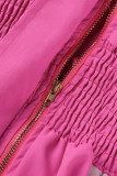 Red Fashion Casual Patchwork Solid Draw String Frenulum Turndown Collar Regular Romper