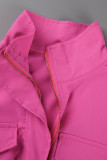 Red Fashion Casual Patchwork Solid Draw String Frenulum Turndown Collar Regular Romper