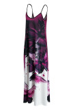 White Fashion Sexy Casual Print Backless Spaghetti Strap Long Dress