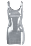 Pink Fashion Sexy Solid Basic U Neck Vest Dress