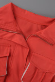 Red Fashion Casual Patchwork Solid Draw String Frenulum Turndown Collar Regular Romper