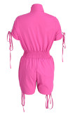 Red Fashion Casual Patchwork Solid Draw String Frenulum Turndown Collar Regular Romper