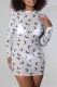 White Fashion Sexy Print See-through O Neck One Step Skirt Dresses