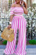 Pink Casual Striped Print Patchwork O Neck Short Sleeve Two Pieces