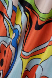 Yellow Sexy Print Bandage Patchwork O Neck Short Sleeve Two Pieces