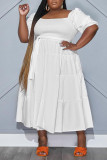 White Casual Solid Patchwork Fold U Neck A Line Plus Size Dresses