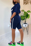 White Fashion Casual Patchwork O Neck Short Sleeve Two Pieces