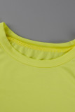 Yellow Sexy Print Bandage Patchwork O Neck Short Sleeve Two Pieces