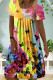 Yellow Fashion Casual Butterfly Print Patchwork O Neck Short Sleeve Dress