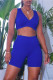 Blue Fashion Casual Sportswear Solid Patchwork V Neck Sleeveless Two Pieces