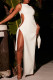 White Fashion Sexy Solid Hollowed Out Slit O Neck Long Dress