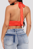 Apricot Sexy Casual Solid Bandage Backless Halter Tops