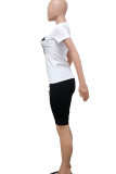 Red Casual Print Patchwork O Neck Short Sleeve Two Pieces