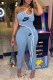 Sky Blue Fashion Sexy Print Patchwork One Shoulder Sleeveless Two Pieces