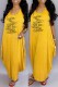 Yellow Fashion Casual Print Letter O Neck Printed Dress Dresses