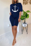 White Fashion Casual Patchwork O Neck Short Sleeve Two Pieces