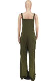 Army Green Fashion Casual Solid Hollowed Out Patchwork Square Collar Plus Size Jumpsuits