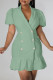 Light Green Casual Sweet Solid Patchwork Buckle Flounce V Neck Straight Dresses