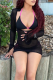 Black Sexy Solid Mesh Halter Long Sleeve Three Pieces
