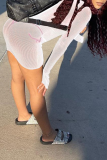 Rose Red Sexy Solid Mesh Halter Long Sleeve Three Pieces