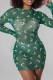 Green Fashion Sexy Print See-through O Neck One Step Skirt Dresses