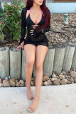 Rose Red Sexy Solid Mesh Halter Long Sleeve Three Pieces