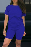 Red Fashion Casual Solid Patchwork O Neck Short Sleeve Two Pieces
