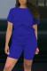 Peacock Blue Fashion Casual Solid Patchwork O Neck Short Sleeve Two Pieces