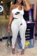 White Fashion Sexy Print Patchwork One Shoulder Sleeveless Two Pieces