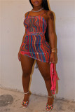 Pink Fashion Sexy Print Backless Spaghetti Strap Sleeveless Dress