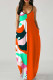 Orange Fashion Sexy Casual Print Backless Spaghetti Strap Long Dress