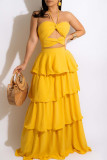 Green Sexy Elegant Solid Bandage Hollowed Out Patchwork Cake Skirt Dresses