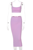 Pink Sexy Solid Patchwork Spaghetti Strap Sleeveless Two Pieces