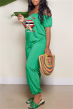 Green Fashion Sexy Lips Printed Backless Off the Shoulder Regular Jumpsuits