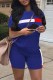 Blue Fashion Casual Print Patchwork O Neck Short Sleeve Two Pieces