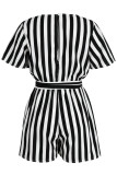 Red Casual Striped Print Bandage Patchwork V Neck Straight Rompers
